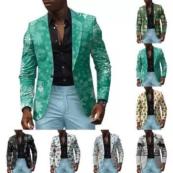 Унисекс Зимние рождественские принты Пиджаки Унисекс Повседневная мода Куртки на пуговицах S