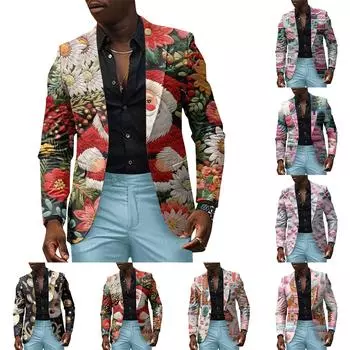 Унисекс Зимние рождественские принты Пиджаки Унисекс Повседневная мода Куртки на пуговицах XL чёрный