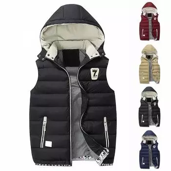 Унисекс зимняя однотонная куртка на молнии унисекс повседневная модная верхняя одежда с капюшоном без рукавов жилет L чёрный