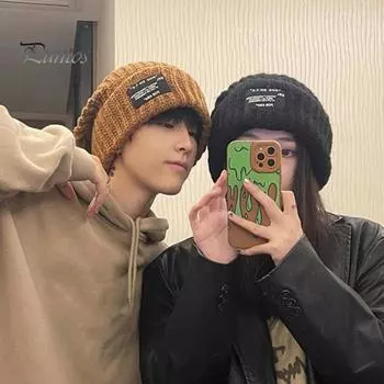 Унисекс зимняя парная вязаная шапка утолщенная теплая нескользящая ветрозащитная однотонная высокоэластичная защита ушей для езды на велосипеде на лыжах шапочка-бини головной убор