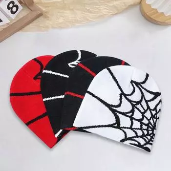 Унисекс зимняя шапка паутина жаккардовый вязаный купол эластичный контрастный цвет без полей кепка для холодной погоды косплей клуб вечеринка головной убор жёлтый