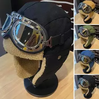 Унисекс зимняя шапка с очками, утолщенная бархатная подкладка, защита ушей, пушистая ветровая крыша, застежка, сохранение тепла, катание на лыжах, катание на коньках, шапка Lei Feng зелёный