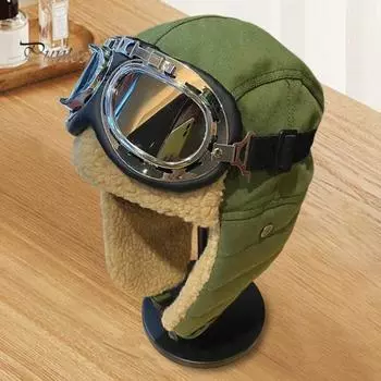 Унисекс зимняя шапка с очками, утолщенная бархатная подкладка, защита ушей, пушистая ветровая крыша, застежка, сохранение тепла, катание на лыжах, коньках, сноуборде синий