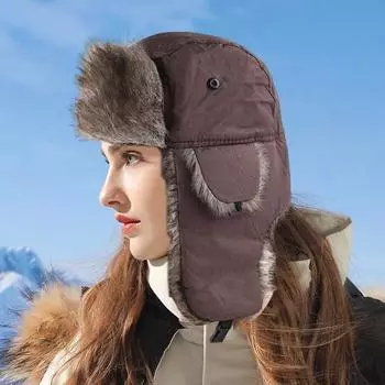 Унисекс зимняя шапка с утолщенной бархатной подкладкой Защита ушей Fuzzy Windoroof Buckle Fasten Heat кофейный