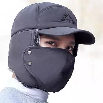Унисекс зимняя шапка с утолщенной флисовой подкладкой Защита ушей Windoroof Застежка-пряжка Сохранение тепла на открытом воздухе Катание на лыжах Коньки Сноубординг Шапка Lei Feng чёрный