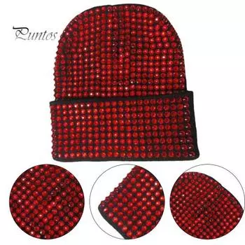 Унисекс зимняя шапка со складчатыми полями, однотонная эластичная шапка со стразами, сохраняющая тепло, для взрослых, для холодной погоды, для улицы и повседневной жизни разноцветный