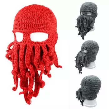 Унисекс зимняя теплая полнолицевая маска с щупальцем осьминога вязаная шапка лыжная шапка Балаклава оранжевый