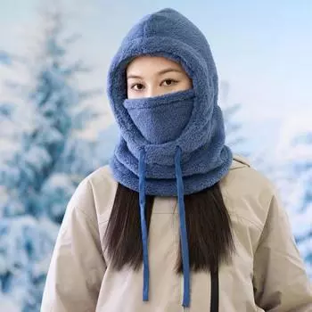 Унисекс зимняя велосипедная шапка с защитой для лица, регулируемая, с завязками, ветрозащитная, толстый плюш, полный