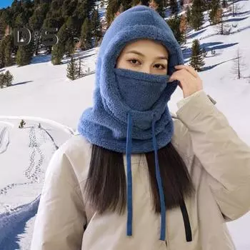Унисекс зимняя велосипедная шапка с защитой для лица, регулируемая завязками, ветрозащитная, толстая плюшевая, полная защита, утеплитель для шеи, головной убор для холодной погоды морской синий