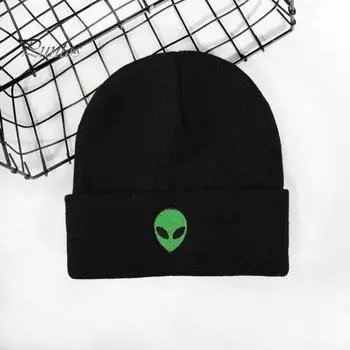 Унисекс зимняя вязаная шапка утолщенная инопланетная вышивка теплая противоскользящая ветрозащитная однотонная эластичная защита ушей для активного отдыха на велосипеде катание на лыжах серый