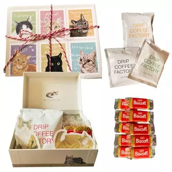 Unit ensemble Cat Gift BOX Небольшой подарок для любителей кошек, чтобы выразить свои чувства Nyanko BOX Coffee Cookie Set