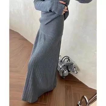 UNITY MODE Женская длинная трикотажная юбка из высококачественной серой шерсти - плотная, прикрывающая бедра, на осень и зиму