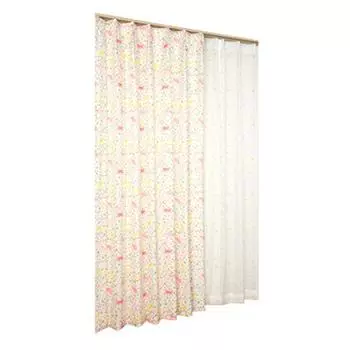 Univer Cat Print Drape Lace Curtain 100cm Wide x 135cm Set of 4 & Set, Sanpodanyan (Sanpo Danyan), Pink, Long,