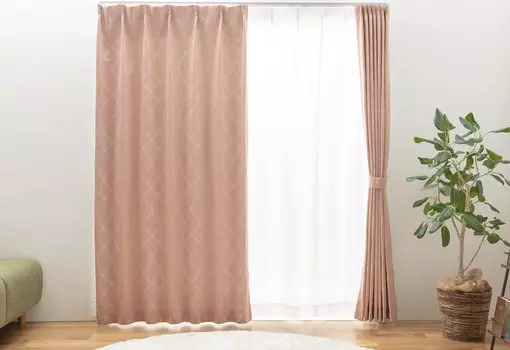 Univer Drape Level 2 Light Shape 100cm Wide x 135cm Set of Mellow Curtains, Blocking, Memory, Long, 2, Washable, Pink, розовый