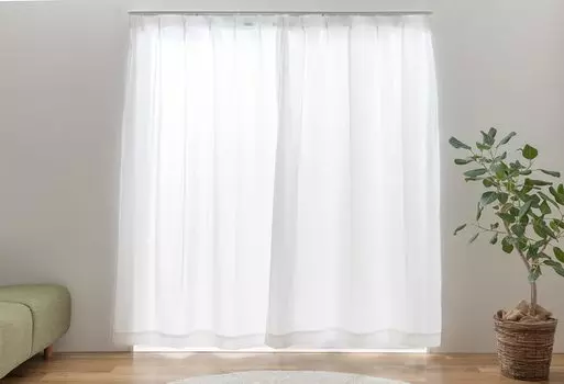 Univer Lace UV Protection Light Privacy 100cm Wide x 103cm Set of Muut Curtains, (Over 75%), Filtering, Blocking, Long, 2, Washable, White, белый
