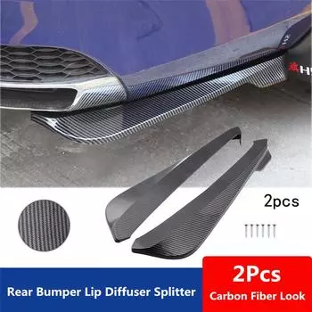 Universal 2Pcs Car Rear Bumper Fin Canard Splitter Diffuser Valence Spoiler Lip Carbon Fiber Look