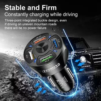 Universal 35W Car Charger 4 USB Car Charger QC 3.0 Fast Charging Car SUV Truck Power Adapter For Iphone 12 11 11 чёрный