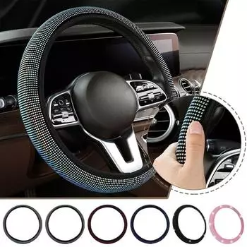 Universal 38 CM Car Steering Wheel Cover PU Leather Crystal Steering Wheel Interior Sparkling Accessories Protector Diamond R2O3