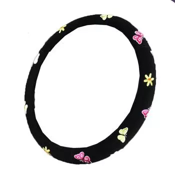 Universal 38cm Butterfly Flower Embroidery Car SUV Interior Steering Wheel Cover