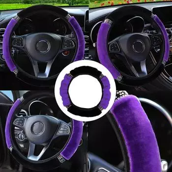 Универсальный чехол на руль автомобиля из мягкого плюша со стразами диаметром 38 см, аксессуары для интерьера, чехол на руль, автомобильный стиль CHINA