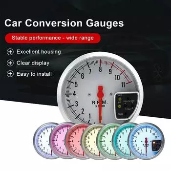 Universal 5 Inch 12V Car Truck Tachometer Motorcycle Scooter Colorful Backlight Adjustable Rotation Speed Meter Modification белый