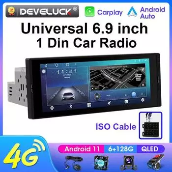 Universal 6.9 Car Radio 1 Din Android 10 Stereo Multimedia Video Player GPS Navigation Bluetooth 4G Carplay Auto IPS Screen DVD