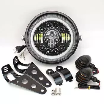 Universal 7inch Motorcycle Skull LED Headlight With Turning Light Hi/ Lo Beam IP67 For Motorcycle Jeep Wrangler Harley Yamaha