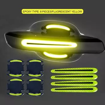 universal 8pc Car Door Handle Stickers 3D Carbon Fiber Scratch-Resistant Stickers Car Safety Reflective Strip Car Stickers жёлтый
