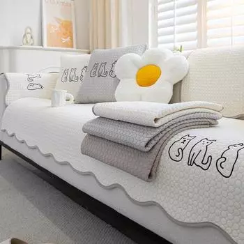 Универсальный чехол для дивана с защитой от царапин от кошек, вышитый мультяшный рисунок из синели, нескользящий однотонный чехол для дивана для гостиной 45x45cm pillowcase серый