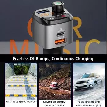 Универсальный Bluetooth 5.0 FM-передатчик QC3.0 и USB-C беспроводное радио Bluetooth звонки Hands-Free 18 Вт PD адаптер плеер Музыка K9D9 чёрный