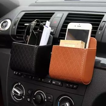 Universal Car Air Vent Storage Bag Organizer Auto Air Outlet Phone Storage Box Multifunctional Interior Car Pocket Organization коричневый