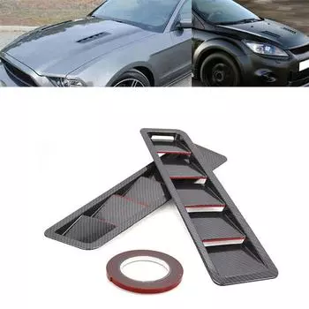Universal Car Hood Vent Louver Scoop Cover Bonnet Vents Air Flow Intake Carbon Fiber Look With Red Line