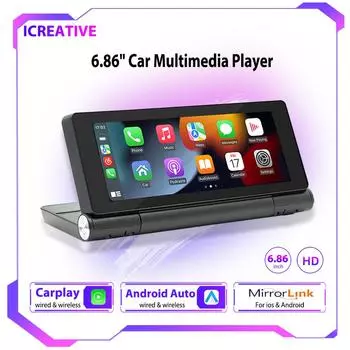 Универсальный автомобильный MP5-плеер 6,86 дюйма беспроводной CarPlay Android Auto мультимедиа портативный BT/AUX/FM передача сенсорный складной экран