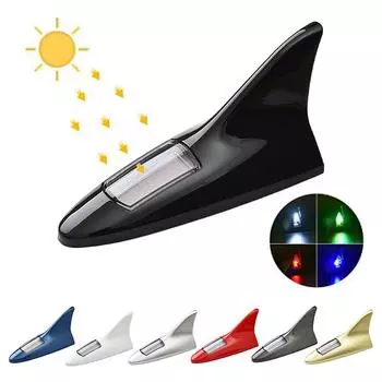 Universal Car Shark Fin Antenna Roof Tail Modification Light with Solar LED Light Car Antenna Driving Safety Warning Light