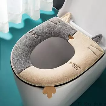 Universal Cartoon Cat Shape Toilet Mat with Handle Thicken Plush Toilet Seat Cover Mat Toilet Cushion Bathroom Aceesories жёлтый