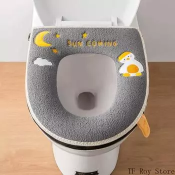 Universal Cartoon Moon Duck Toilet Mat Soft Washable Autumn Winter Zipper Toilet Seat Cushion Closestool Bathroom Accessories розовый