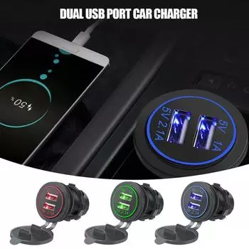 Universal Motorcycle Car Charger LED Light Dual USB Charger Power Socket Cigarette Waterproof Light For Auto Truck ATV Boat