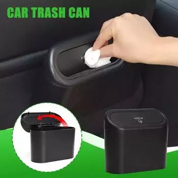 Universal Organizer Car Clamshell Trash Bin Hanging Box Vehicle 6P Pressing Can Storage Case Garbage Square ABS Trash Black E8S1