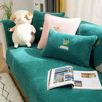 Universal Plush Sofa Mat Winter Plush Soft Warm Seat Cushion Thick Living Room Simple Solid Color Anti Slip Sofa Cover 70x70cm 1pcs