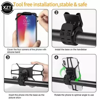 Universal Silicone Bicycle Phone Holder Motorcycle for IPhone 13 pro max 7 8 plus X Xr Mobile Phone Stand Bike GPS Clip Mount чёрный