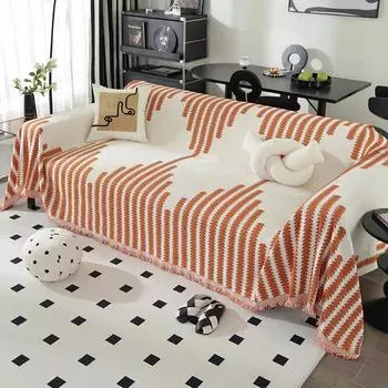 Universal Tassel Edge Sofa Towels Double Sided Comfortable Non Slip Cover Blanket Minimalist Decorative Couch Dust Cloth 180x130cm чёрный