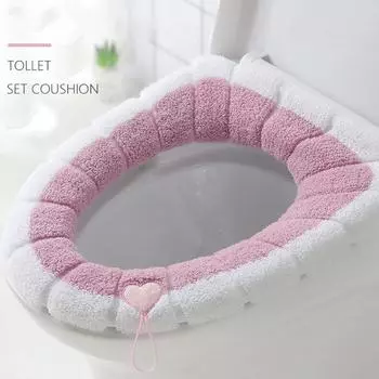Universal Toilet Seat Cover Mat Home Bath mat Winter Warm Toilet Lid Cushion Soft Washable Closestool Mat Bathroom Accessories розовый