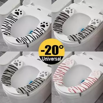 Universal Toilet Seat Cover Thickened Plush Warm with Carry Handle Reusable Winter Toilet Seat Cushion Toilet Lid Accessories черный белый