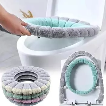 Universal Toilet Seat Cover Winter Warm Soft Seat Mat O-shaped Fleece Pad Bathroom Seat Cushion with Handle Bathroom Accessories