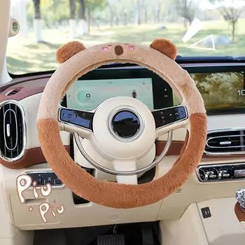 Universal Winter Car Steering Wheel Cover For Women Cute Cartoon Fluffy Cover For Steering Wheel Heating Hands Car Steering Wrap