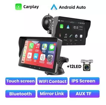 Universal Wireless Carplay Android Auto Car Radio Portable Multimedia Player Stereo 7” Screen With Rear Reversing camera