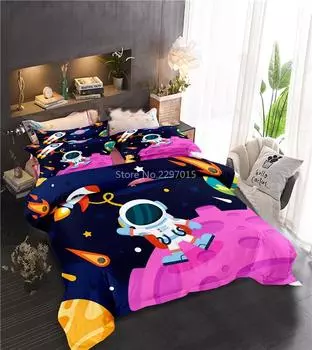 Universe Astronaut 3d Bedding Set Cartoon Printed Duvet Cover Set Pillowcase Kids Dream Science Twin Full Queen King Bedclothes 228x228cm