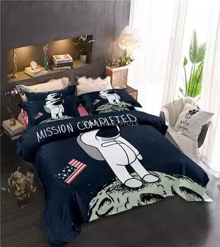 Пододеяльник с наволочкой с рисунком космонавта Вселенной 3D комплект постельного белья Односпальный Двуспальный Полуторный Полный Квинсайз Кингсайз для декора спальни 135x200cm