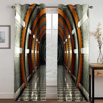 Universe Space Capsule Spaceship Astronaut Technology Thin Window Curtains for Living Room Bedroom Decor 2 Pieces Free Shipping W50 X H130(CM)X2&Hook