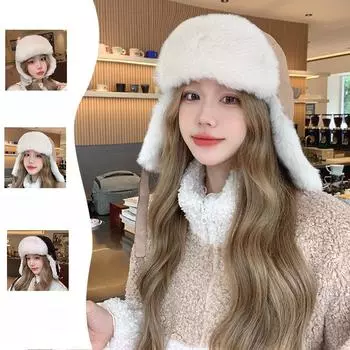 Универсальная альпинистская шапка, утепленная овечья шерсть, защитные наушники, летная шапка, утепленная зимняя шапка для езды на велосипеде, ветрозащитная шапка Lei Feng one size fits all белый